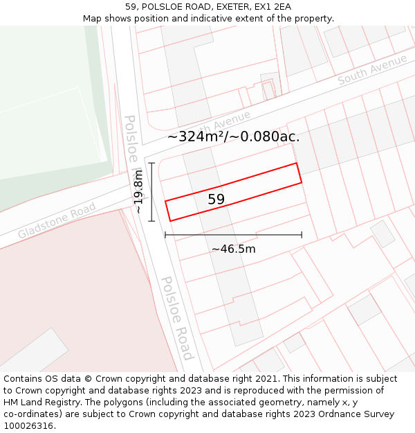 59, POLSLOE ROAD, EXETER, EX1 2EA: Plot and title map
