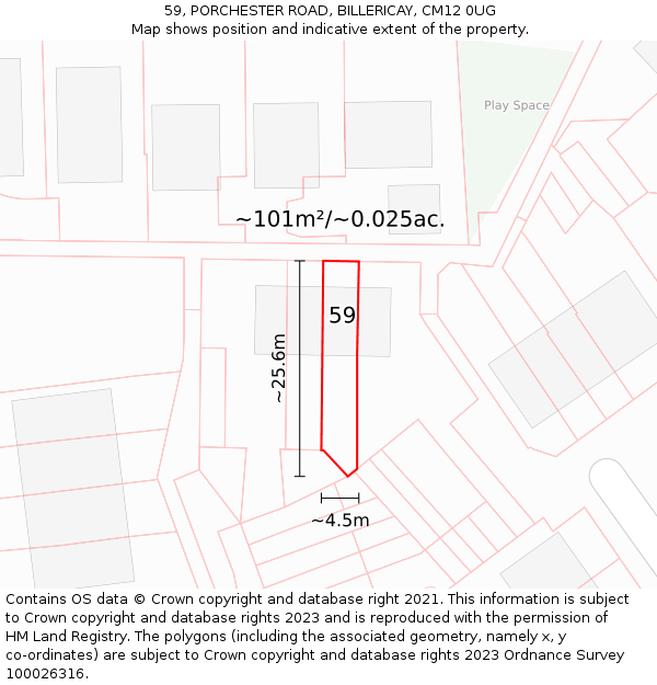 59, PORCHESTER ROAD, BILLERICAY, CM12 0UG: Plot and title map
