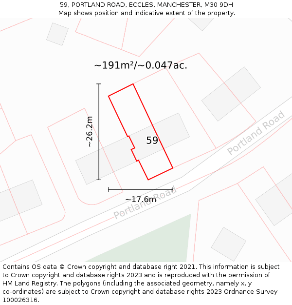 59, PORTLAND ROAD, ECCLES, MANCHESTER, M30 9DH: Plot and title map