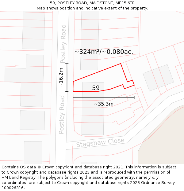 59, POSTLEY ROAD, MAIDSTONE, ME15 6TP: Plot and title map