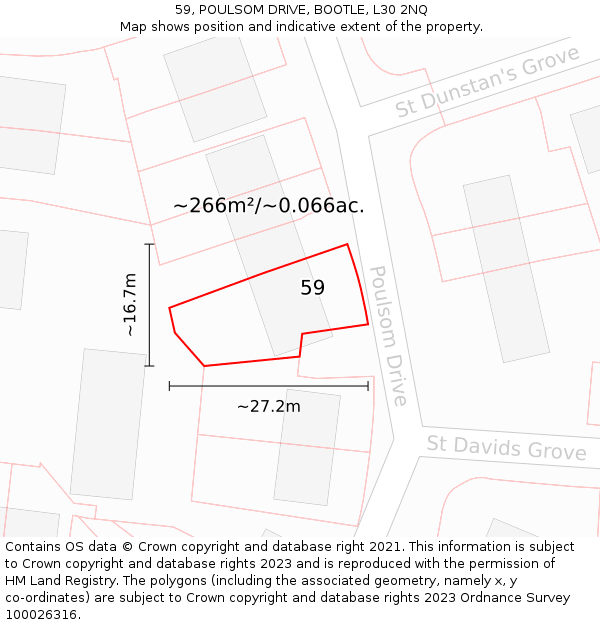 59, POULSOM DRIVE, BOOTLE, L30 2NQ: Plot and title map