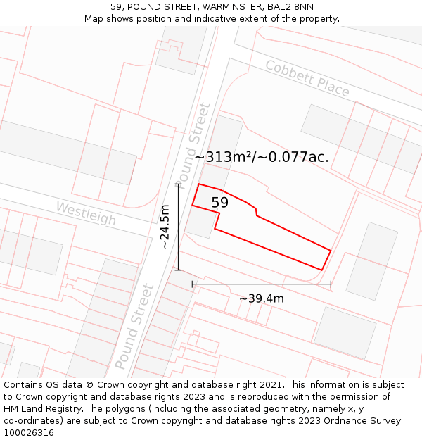 59, POUND STREET, WARMINSTER, BA12 8NN: Plot and title map