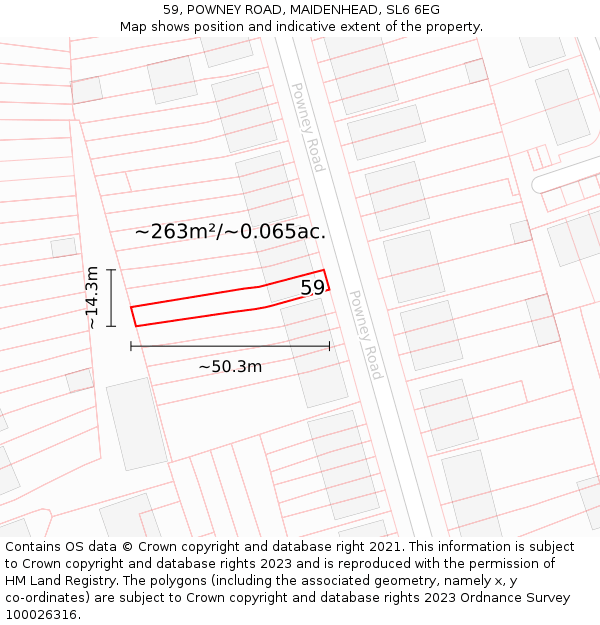 59, POWNEY ROAD, MAIDENHEAD, SL6 6EG: Plot and title map