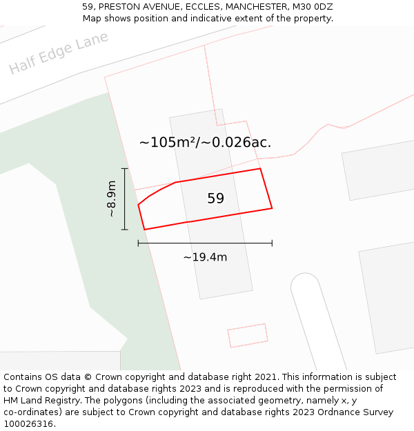 59, PRESTON AVENUE, ECCLES, MANCHESTER, M30 0DZ: Plot and title map