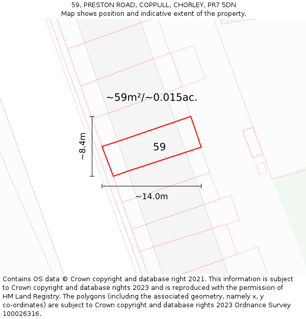 59, PRESTON ROAD, COPPULL, CHORLEY, PR7 5DN: Plot and title map