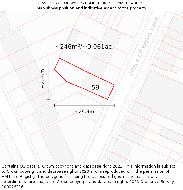59, PRINCE OF WALES LANE, BIRMINGHAM, B14 4LB: Plot and title map