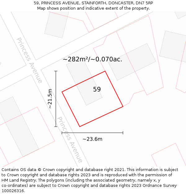 59, PRINCESS AVENUE, STAINFORTH, DONCASTER, DN7 5RP: Plot and title map