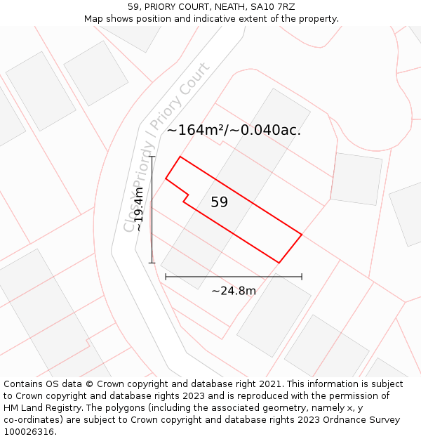 59, PRIORY COURT, NEATH, SA10 7RZ: Plot and title map