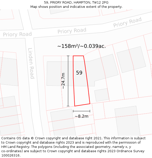 59, PRIORY ROAD, HAMPTON, TW12 2PG: Plot and title map