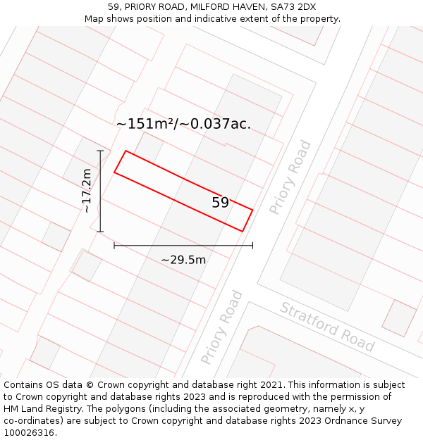 59, PRIORY ROAD, MILFORD HAVEN, SA73 2DX: Plot and title map