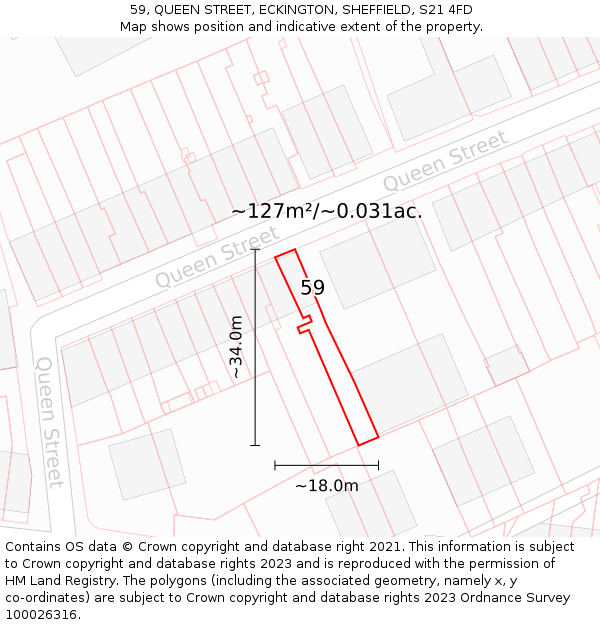 59, QUEEN STREET, ECKINGTON, SHEFFIELD, S21 4FD: Plot and title map