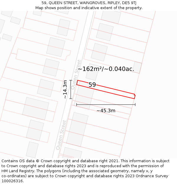 59, QUEEN STREET, WAINGROVES, RIPLEY, DE5 9TJ: Plot and title map