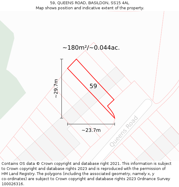 59, QUEENS ROAD, BASILDON, SS15 4AL: Plot and title map