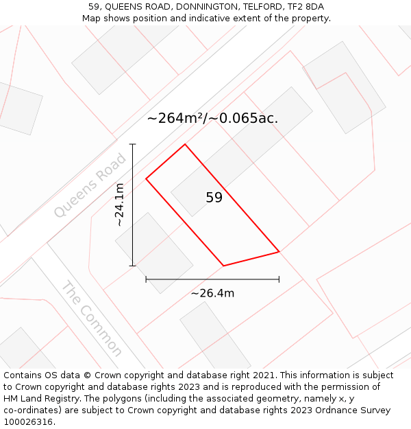 59, QUEENS ROAD, DONNINGTON, TELFORD, TF2 8DA: Plot and title map