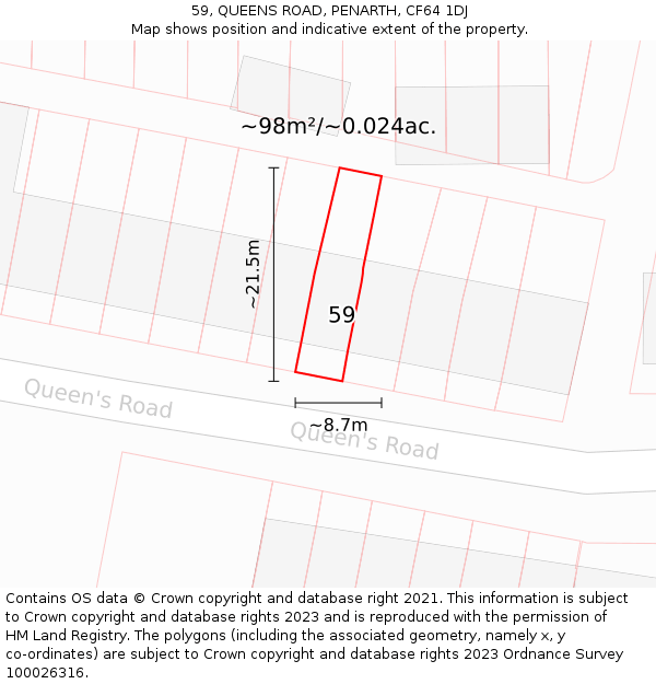 59, QUEENS ROAD, PENARTH, CF64 1DJ: Plot and title map