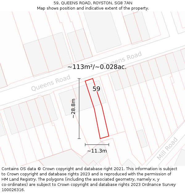59, QUEENS ROAD, ROYSTON, SG8 7AN: Plot and title map