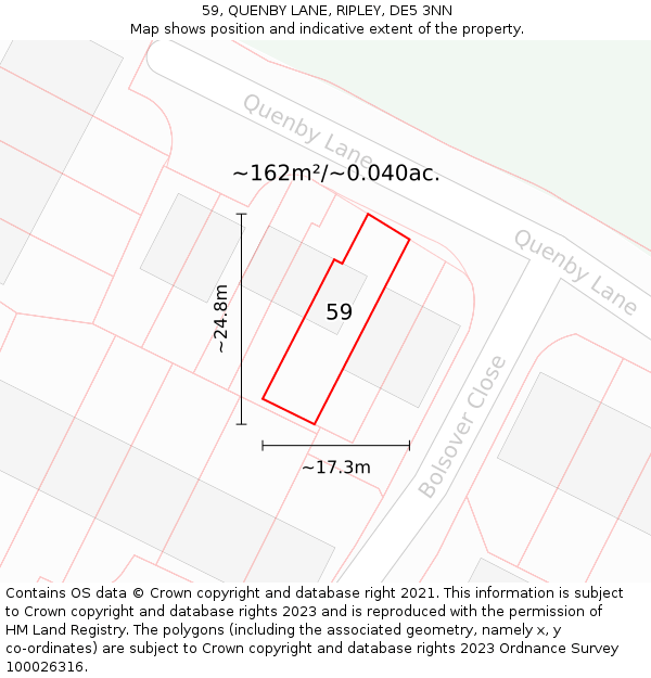 59, QUENBY LANE, RIPLEY, DE5 3NN: Plot and title map