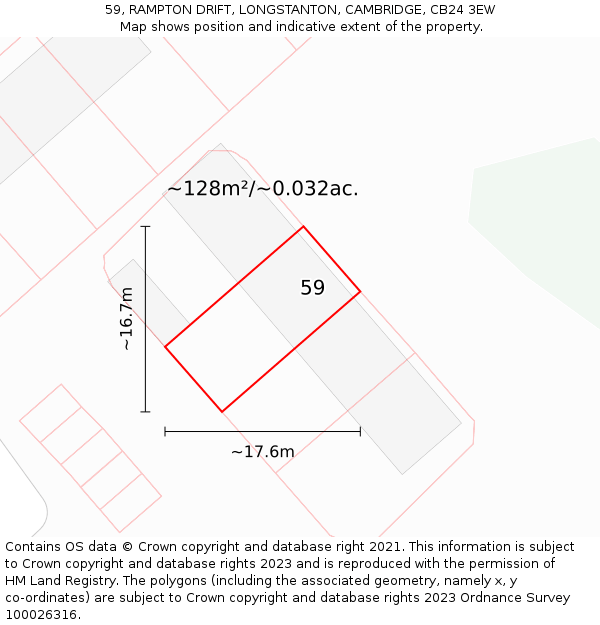 59, RAMPTON DRIFT, LONGSTANTON, CAMBRIDGE, CB24 3EW: Plot and title map