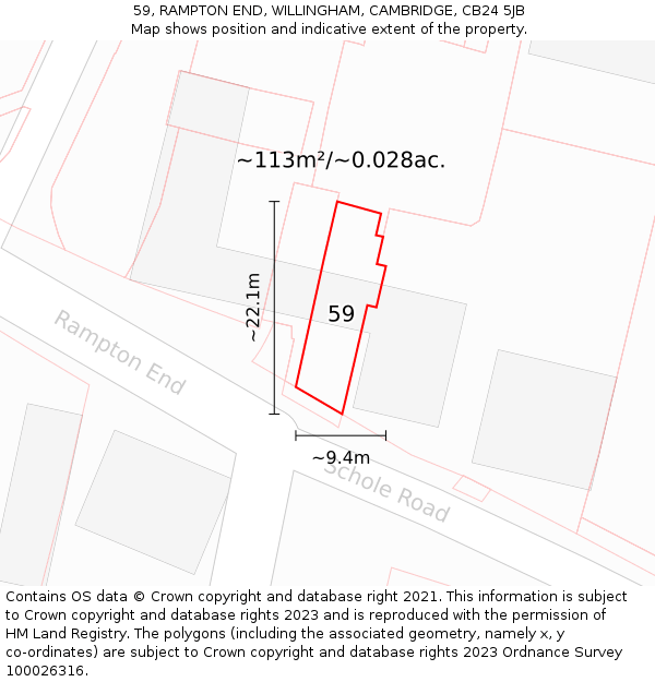 59, RAMPTON END, WILLINGHAM, CAMBRIDGE, CB24 5JB: Plot and title map