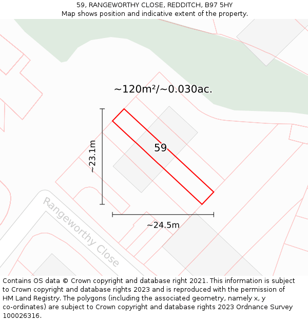 59, RANGEWORTHY CLOSE, REDDITCH, B97 5HY: Plot and title map