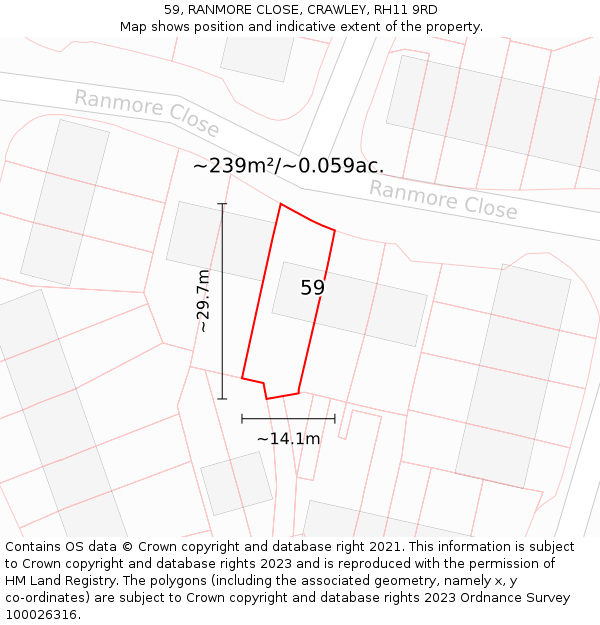 59, RANMORE CLOSE, CRAWLEY, RH11 9RD: Plot and title map