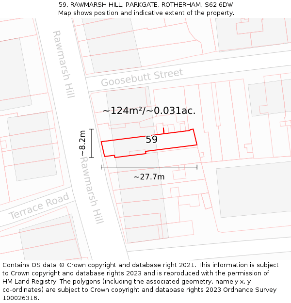 59, RAWMARSH HILL, PARKGATE, ROTHERHAM, S62 6DW: Plot and title map
