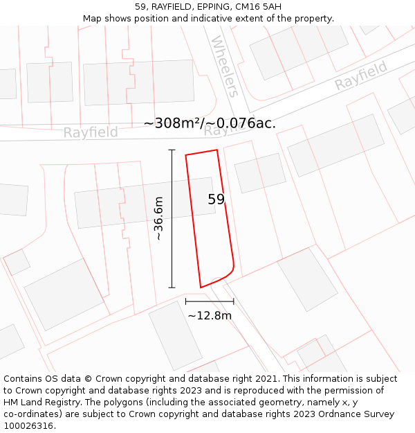 59, RAYFIELD, EPPING, CM16 5AH: Plot and title map