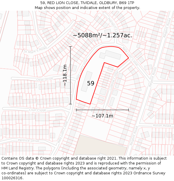 59, RED LION CLOSE, TIVIDALE, OLDBURY, B69 1TP: Plot and title map