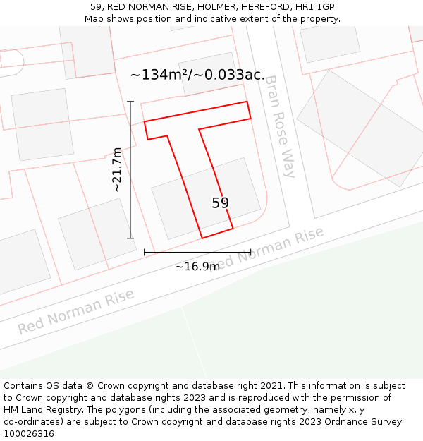 59, RED NORMAN RISE, HOLMER, HEREFORD, HR1 1GP: Plot and title map