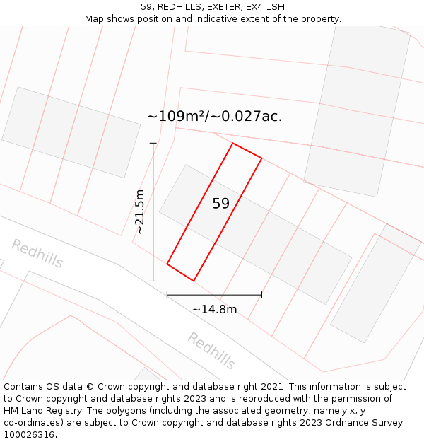 59, REDHILLS, EXETER, EX4 1SH: Plot and title map