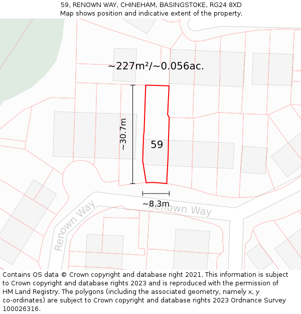 59, RENOWN WAY, CHINEHAM, BASINGSTOKE, RG24 8XD: Plot and title map