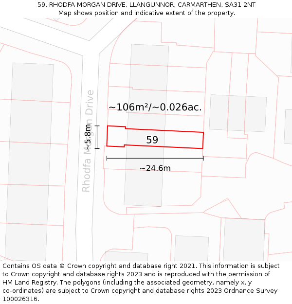 59, RHODFA MORGAN DRIVE, LLANGUNNOR, CARMARTHEN, SA31 2NT: Plot and title map