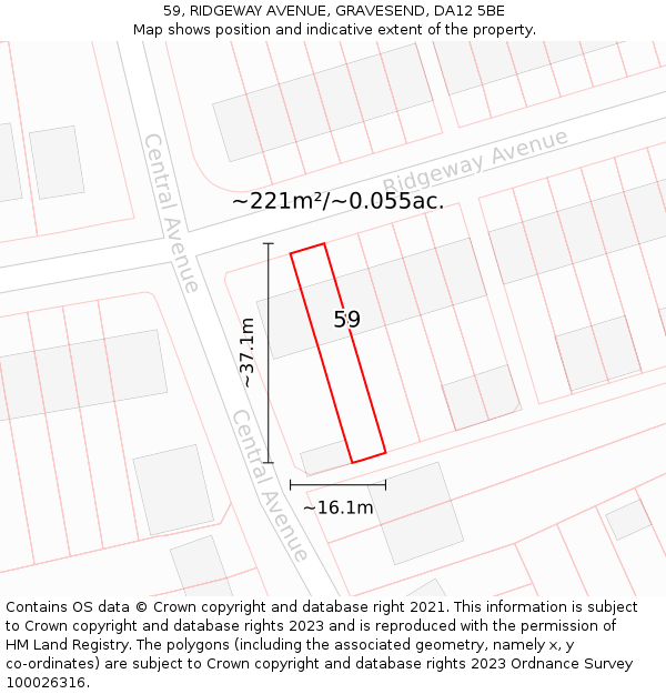 59, RIDGEWAY AVENUE, GRAVESEND, DA12 5BE: Plot and title map