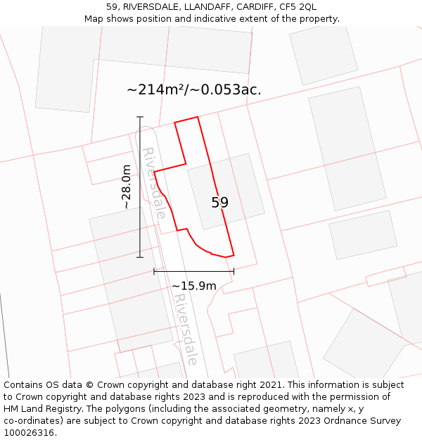 59, RIVERSDALE, LLANDAFF, CARDIFF, CF5 2QL: Plot and title map