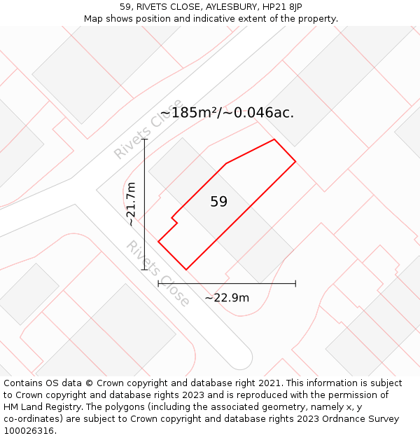 59, RIVETS CLOSE, AYLESBURY, HP21 8JP: Plot and title map