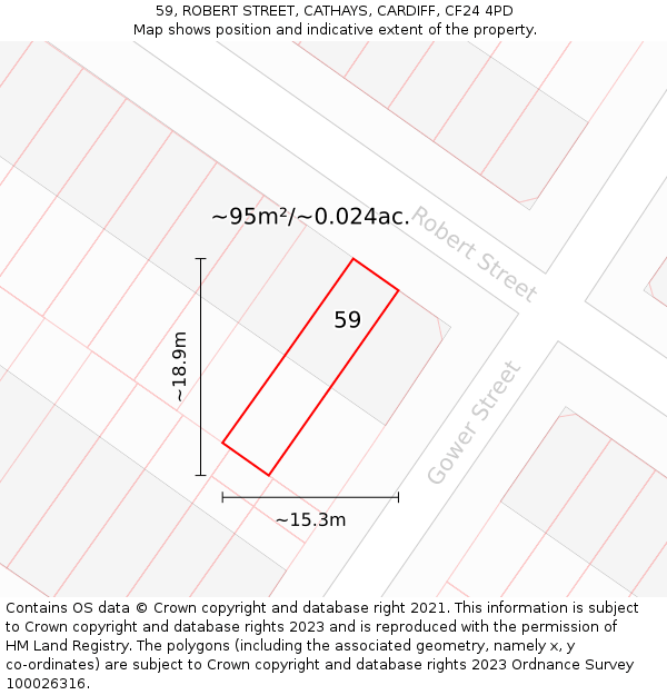 59, ROBERT STREET, CATHAYS, CARDIFF, CF24 4PD: Plot and title map