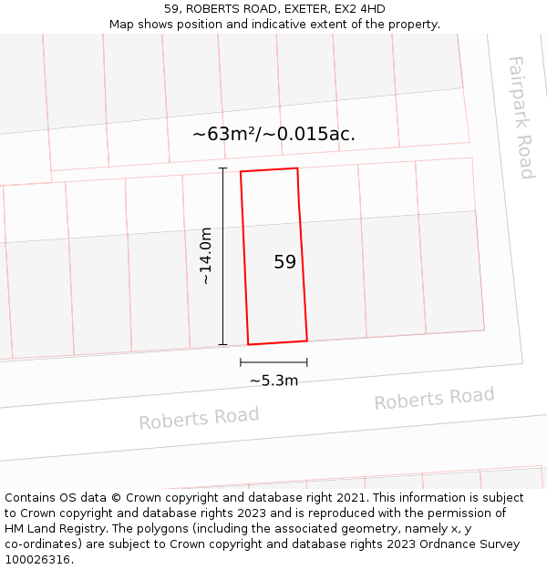 59, ROBERTS ROAD, EXETER, EX2 4HD: Plot and title map