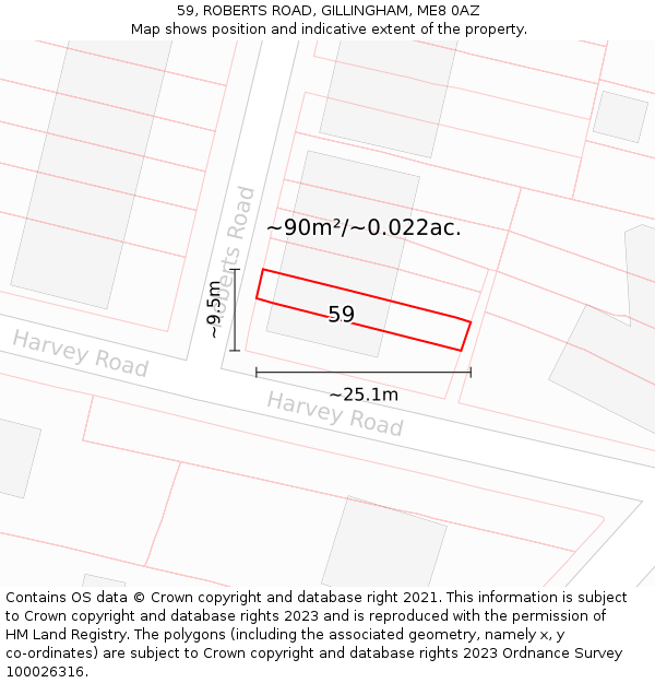 59, ROBERTS ROAD, GILLINGHAM, ME8 0AZ: Plot and title map