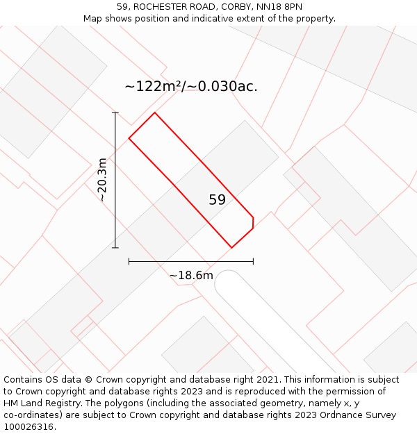 59, ROCHESTER ROAD, CORBY, NN18 8PN: Plot and title map