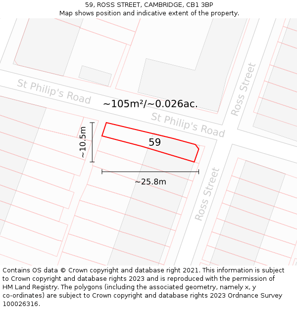 59, ROSS STREET, CAMBRIDGE, CB1 3BP: Plot and title map