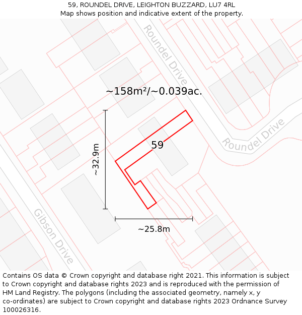 59, ROUNDEL DRIVE, LEIGHTON BUZZARD, LU7 4RL: Plot and title map
