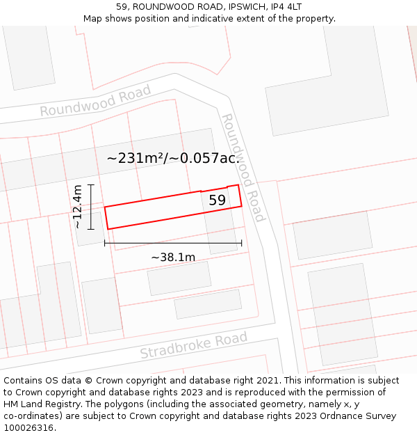 59, ROUNDWOOD ROAD, IPSWICH, IP4 4LT: Plot and title map