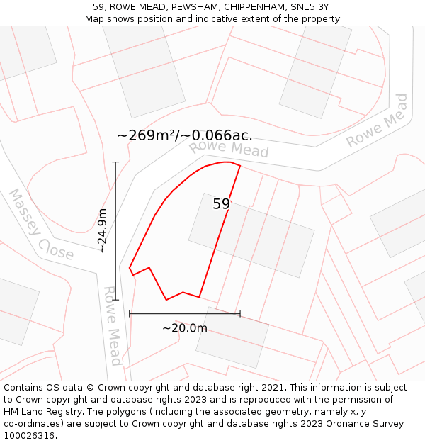 59, ROWE MEAD, PEWSHAM, CHIPPENHAM, SN15 3YT: Plot and title map