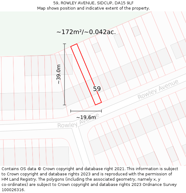59, ROWLEY AVENUE, SIDCUP, DA15 9LF: Plot and title map