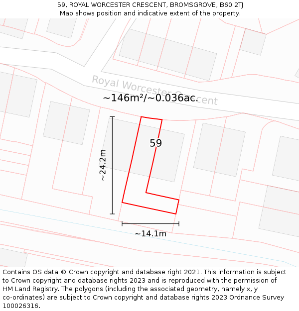 59, ROYAL WORCESTER CRESCENT, BROMSGROVE, B60 2TJ: Plot and title map