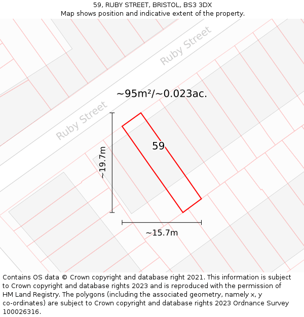 59, RUBY STREET, BRISTOL, BS3 3DX: Plot and title map