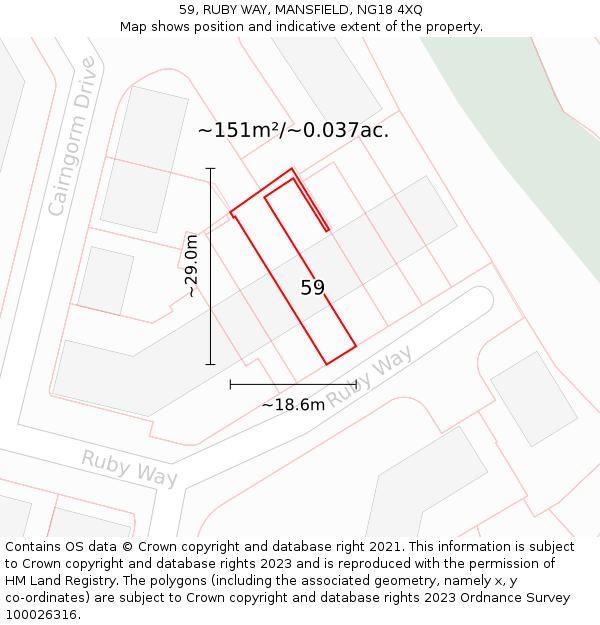 59, RUBY WAY, MANSFIELD, NG18 4XQ: Plot and title map