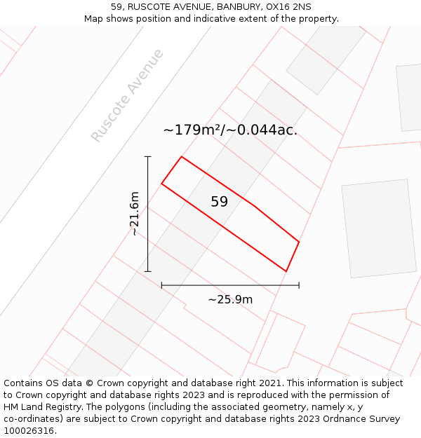 59, RUSCOTE AVENUE, BANBURY, OX16 2NS: Plot and title map