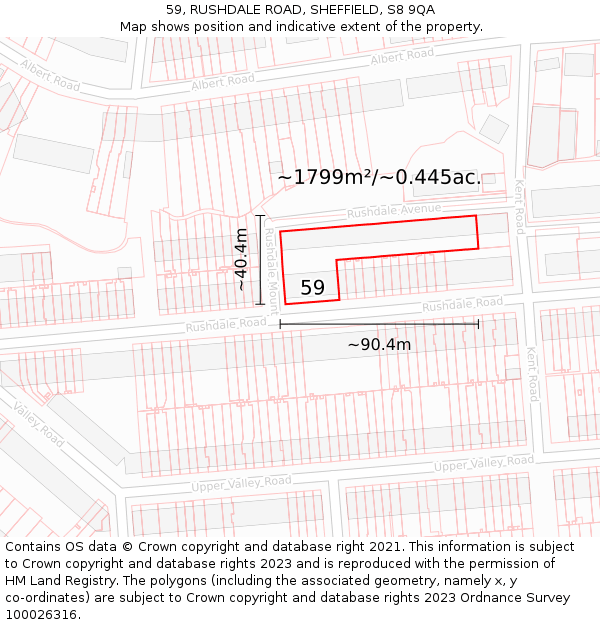 59, RUSHDALE ROAD, SHEFFIELD, S8 9QA: Plot and title map