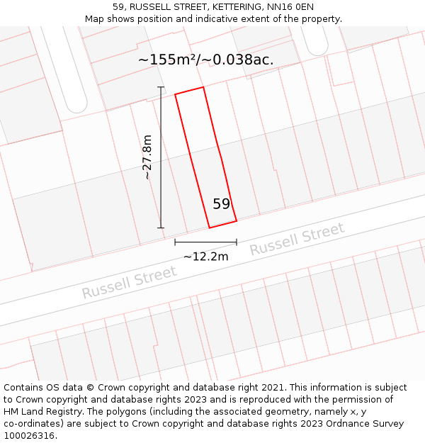 59, RUSSELL STREET, KETTERING, NN16 0EN: Plot and title map